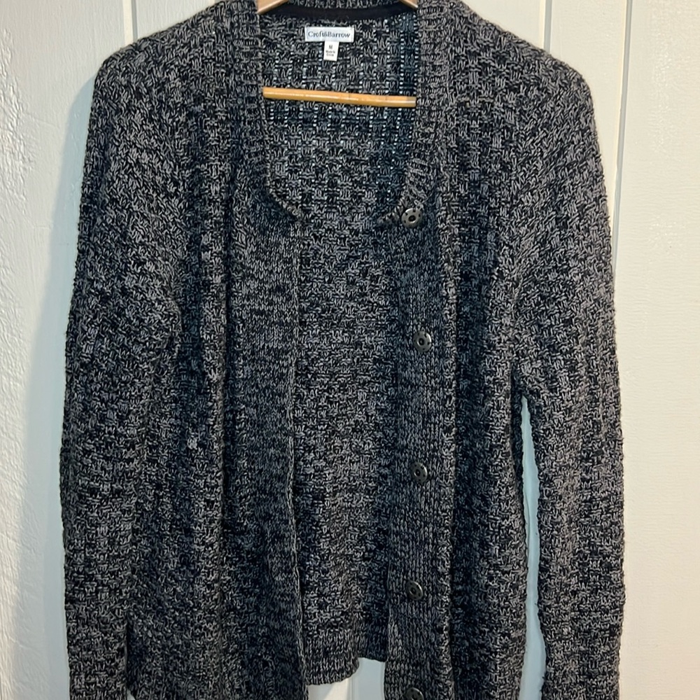 Croft & Barrow Black Tweed Button Sweater Jacket